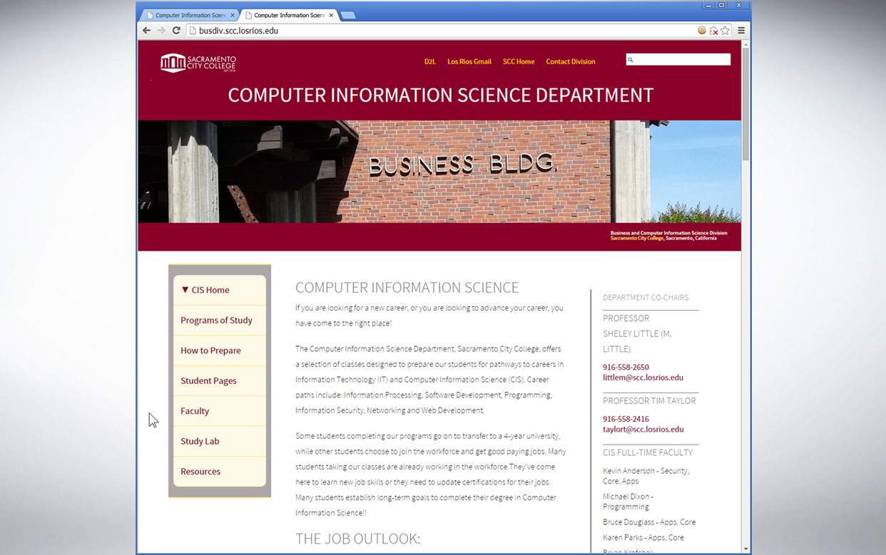 Sac City CIS Department Website images